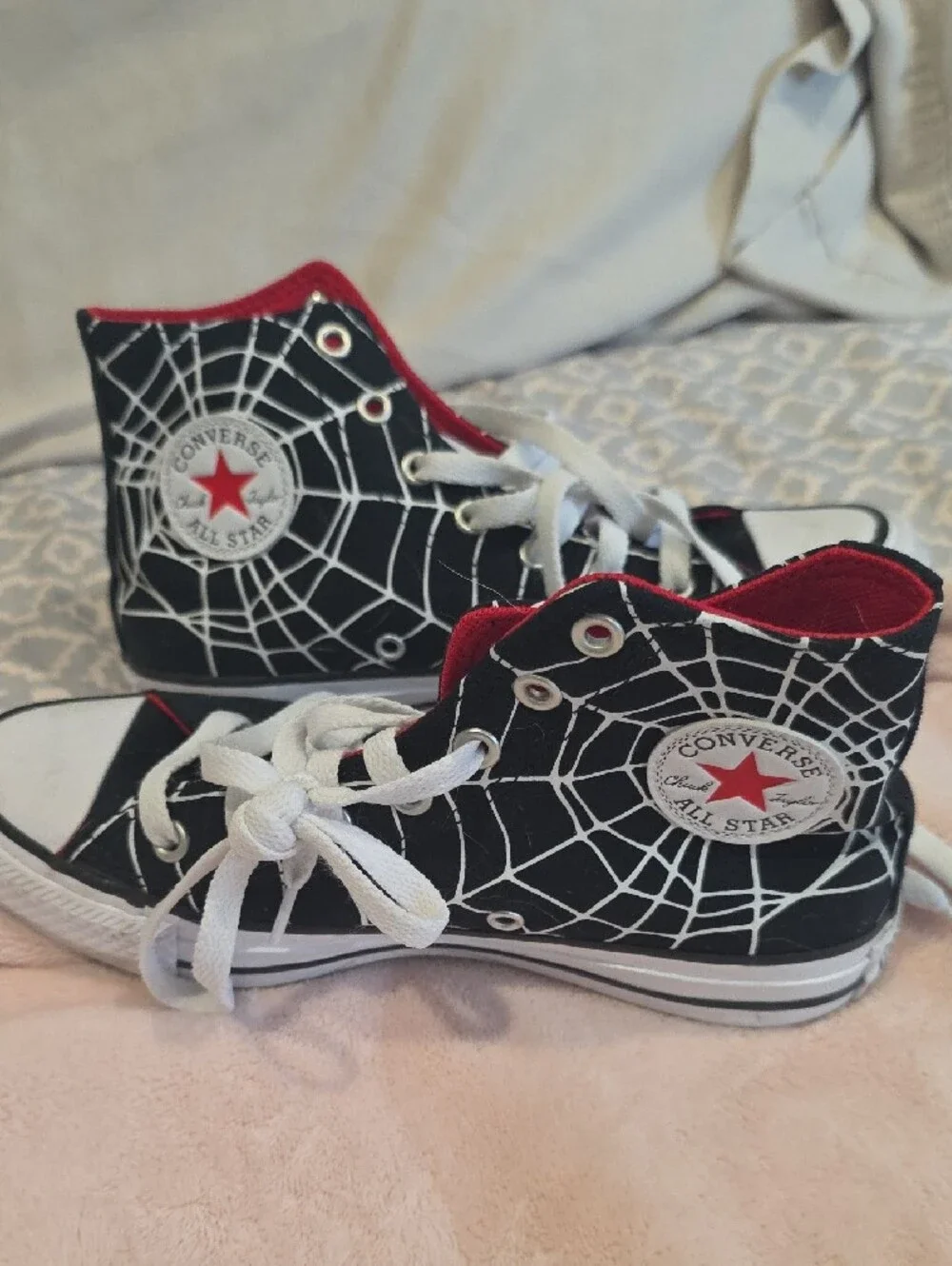 Converse Kids High Top Sneakers with Spider-Web Design - Black/Red/White